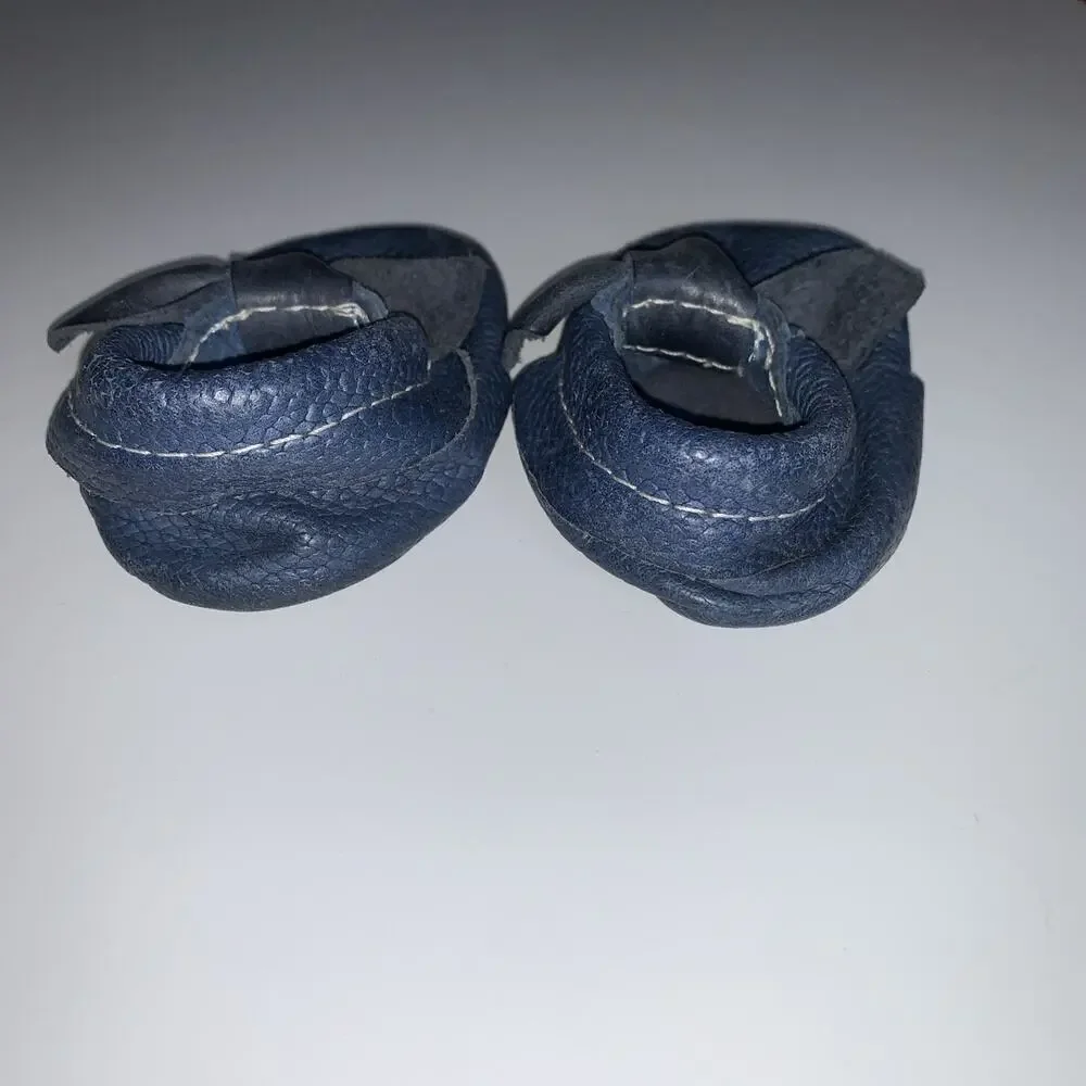 Freshly Picked Toddler Shoes Size 1 Blue Leather Bow Moccasins
